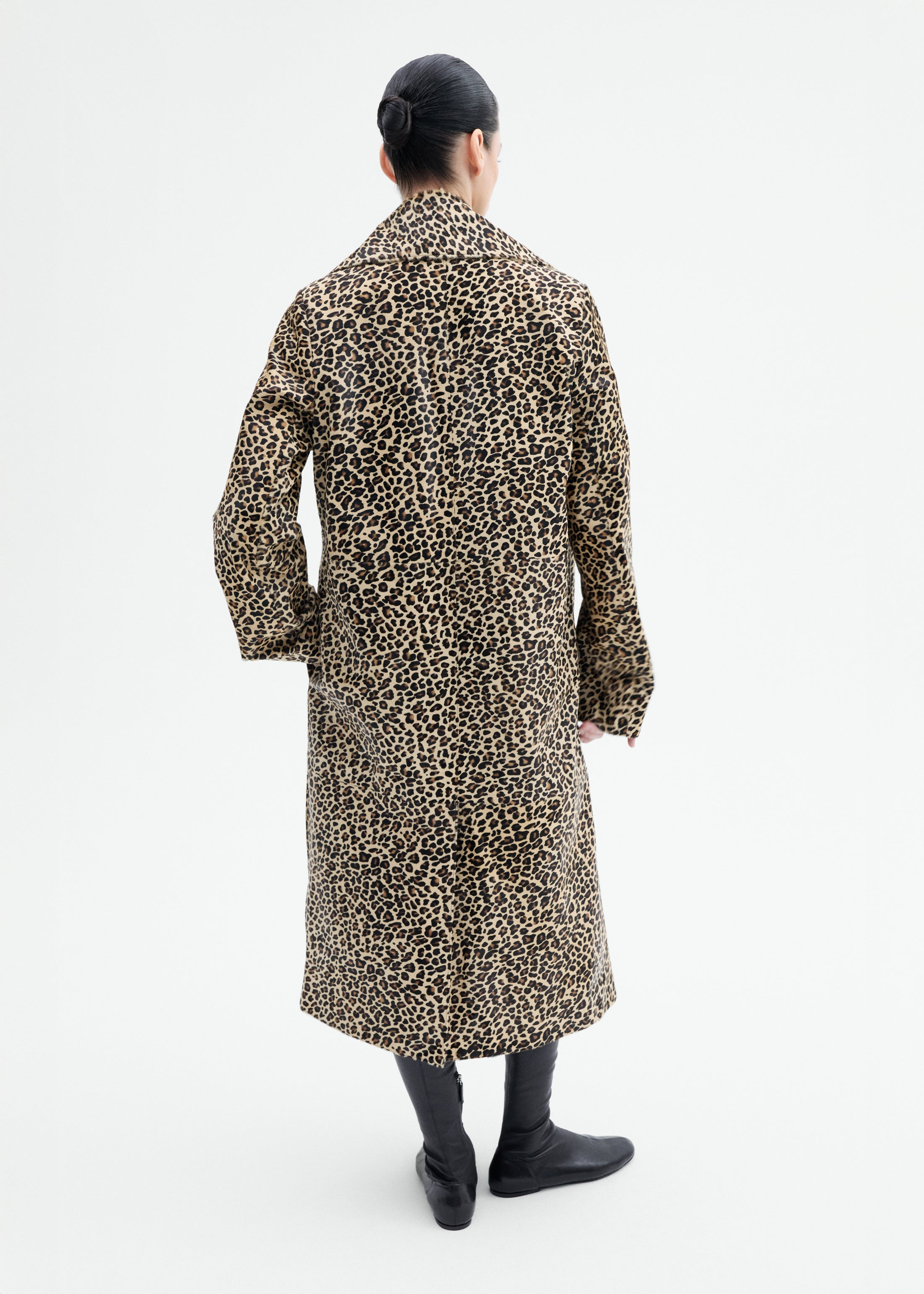 Leather Leopard Coat in Calf Hair - 4