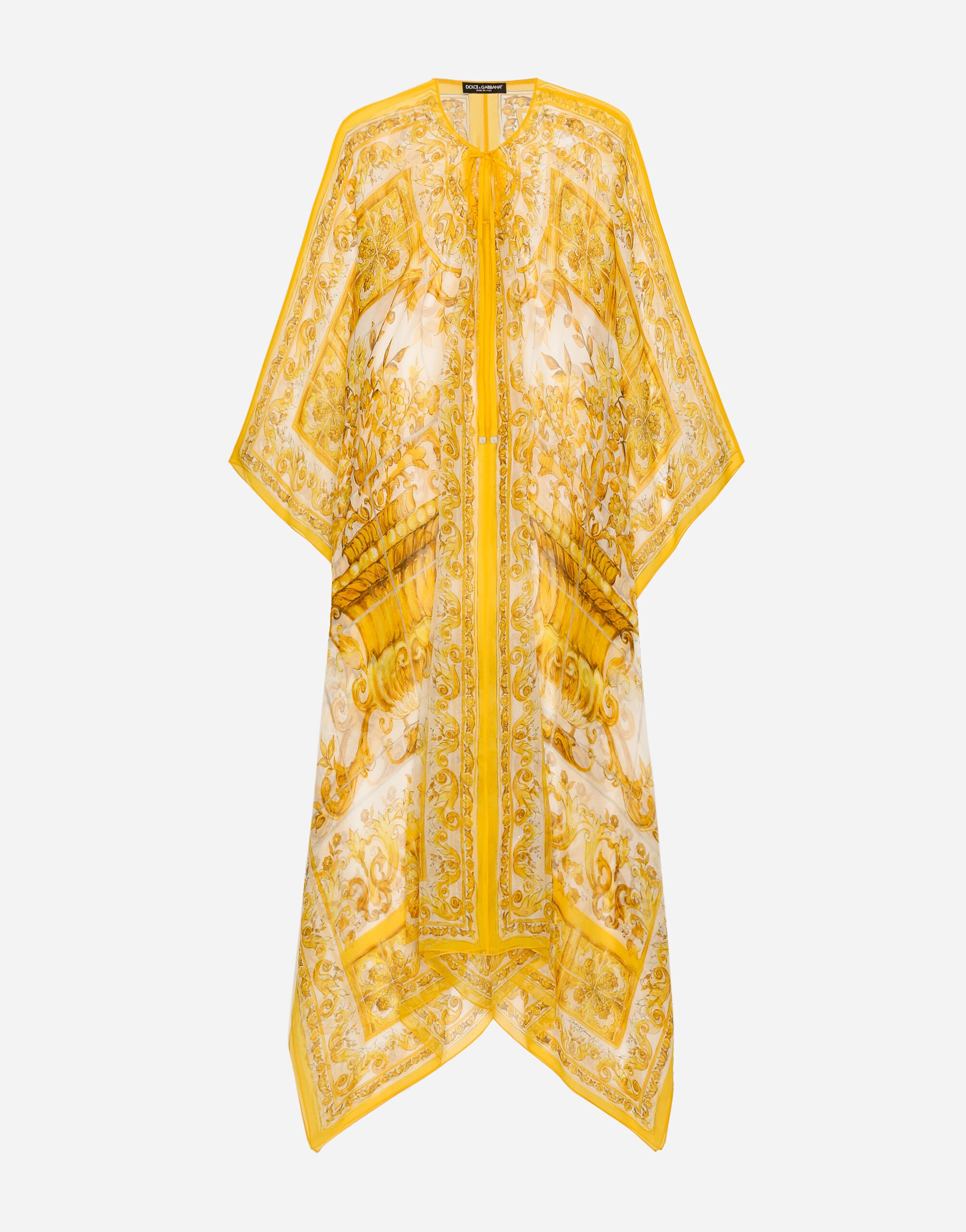 Long silk chiffon dress with majolica print - 1