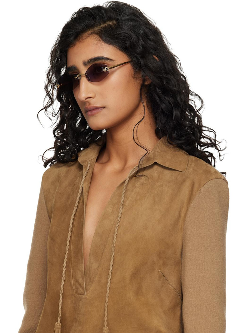 Gold 'Panthère de Cartier' Geometric Rimless Sunglasses 4