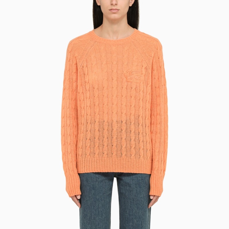 Orange cable-knit crew-neck sweater - 1