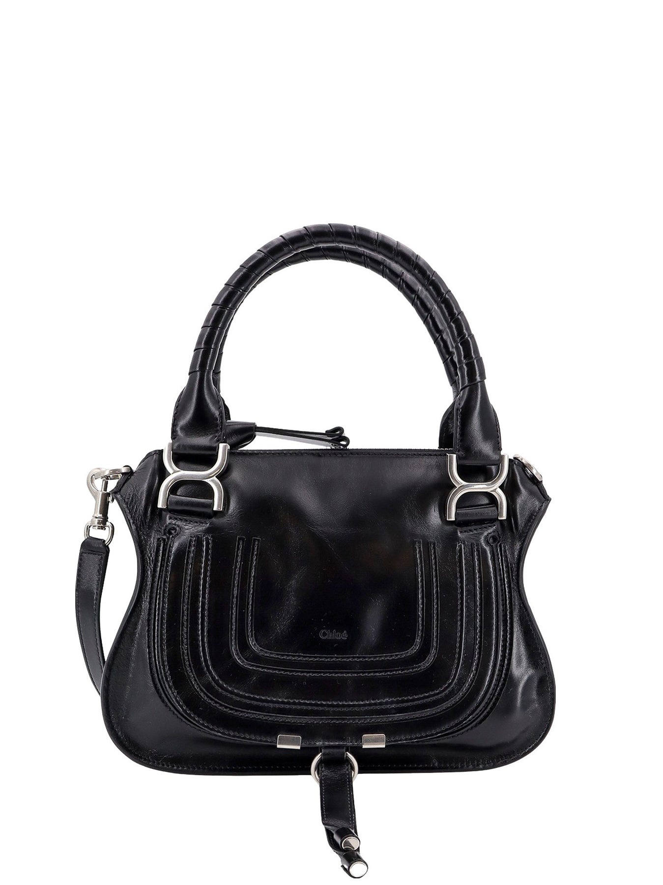 Patent leather shoulder bag with engraved logo - 1