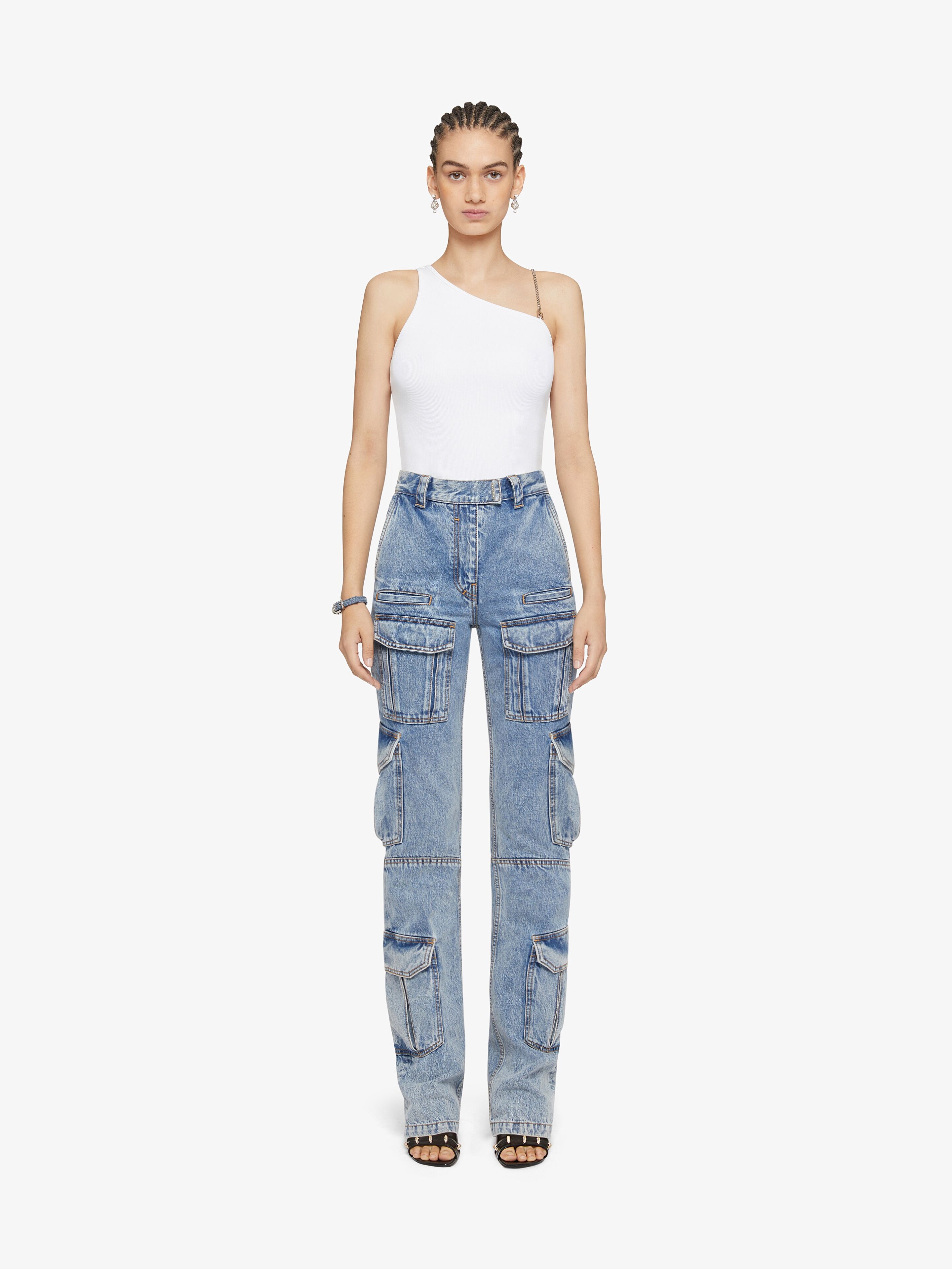 BOOT CUT CARGO PANTS IN DENIM - 2