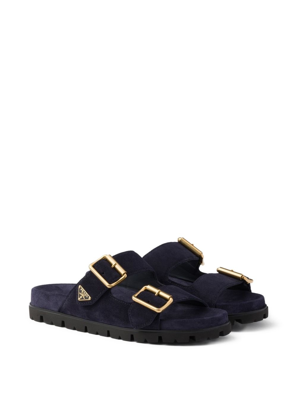 buckle suede slides - 2