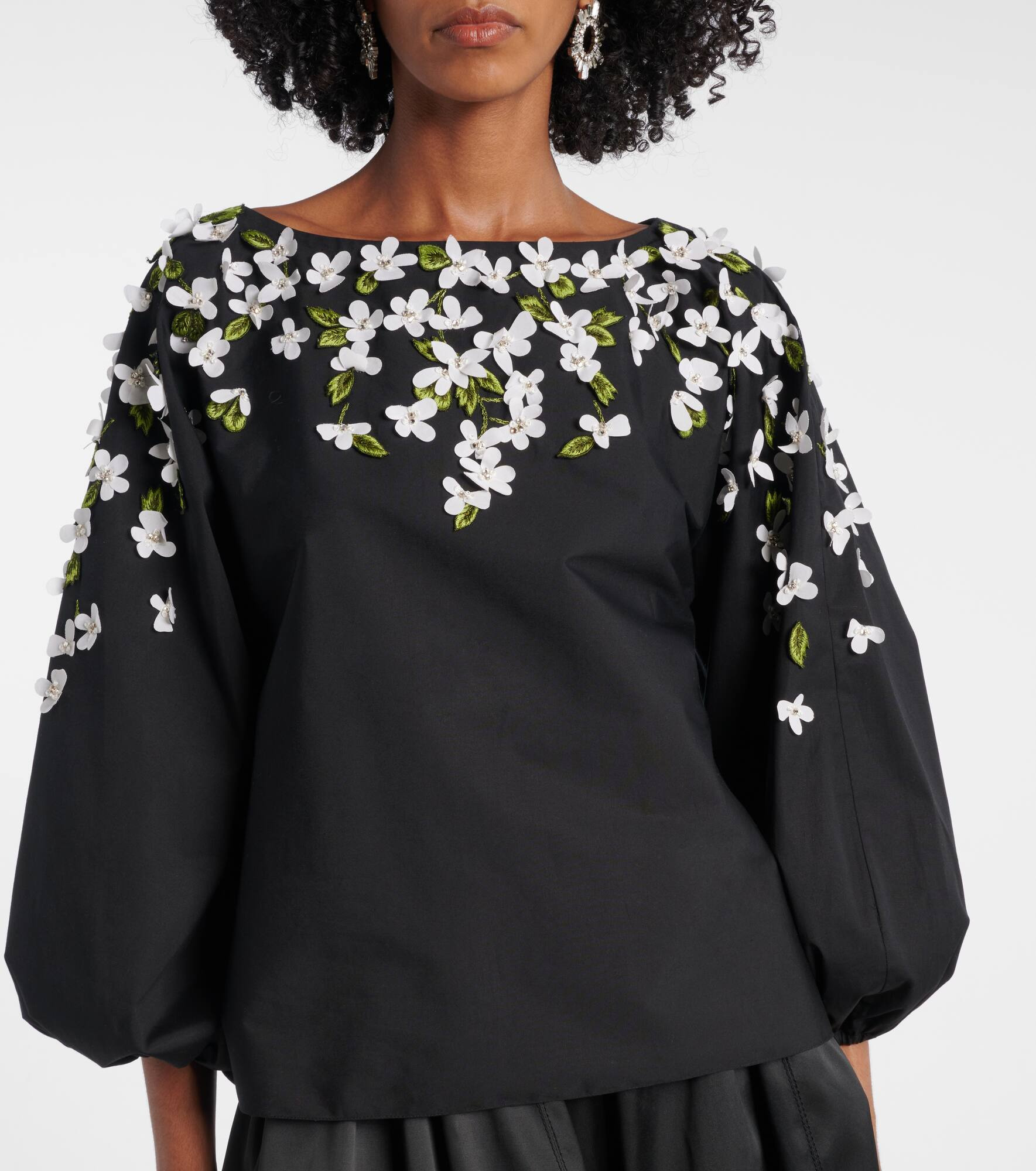 Floral-appliqué cotton-blend top - 5