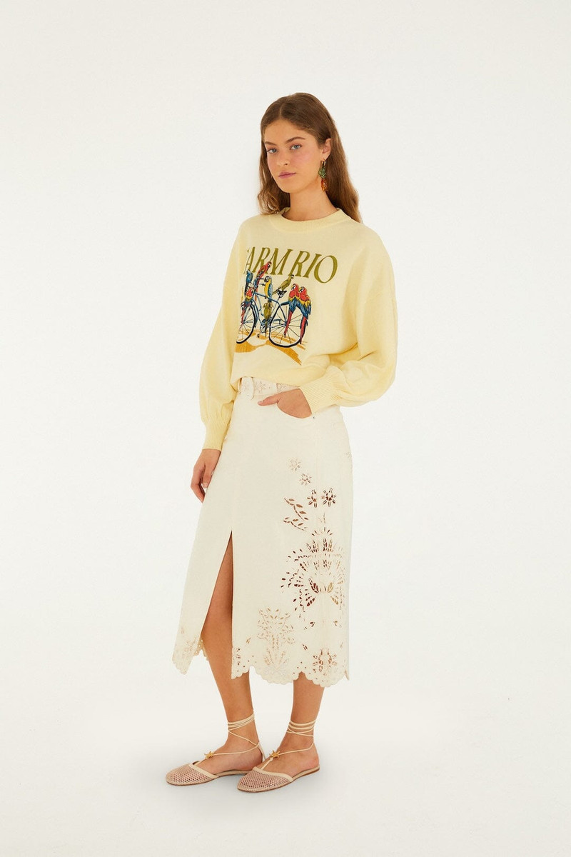 Beige Geometric Richelieu Twill Midi Skirt 5