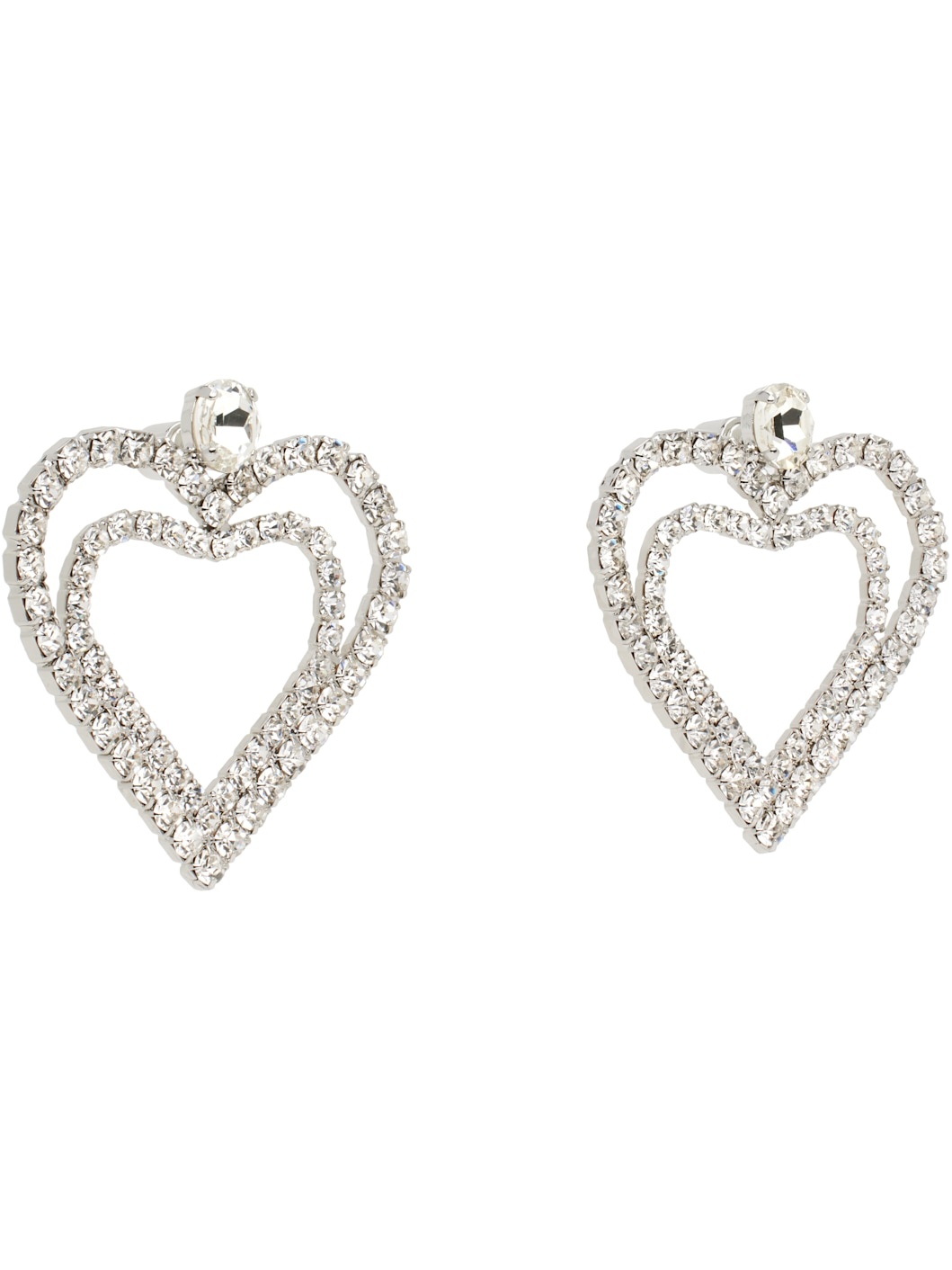 Silver Rhinestone Hearts Drop Earrings - 2