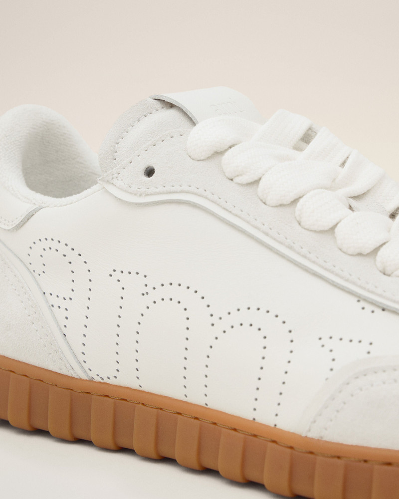WHITE COWHIDE LEATHER STEP SNEAKERS 5