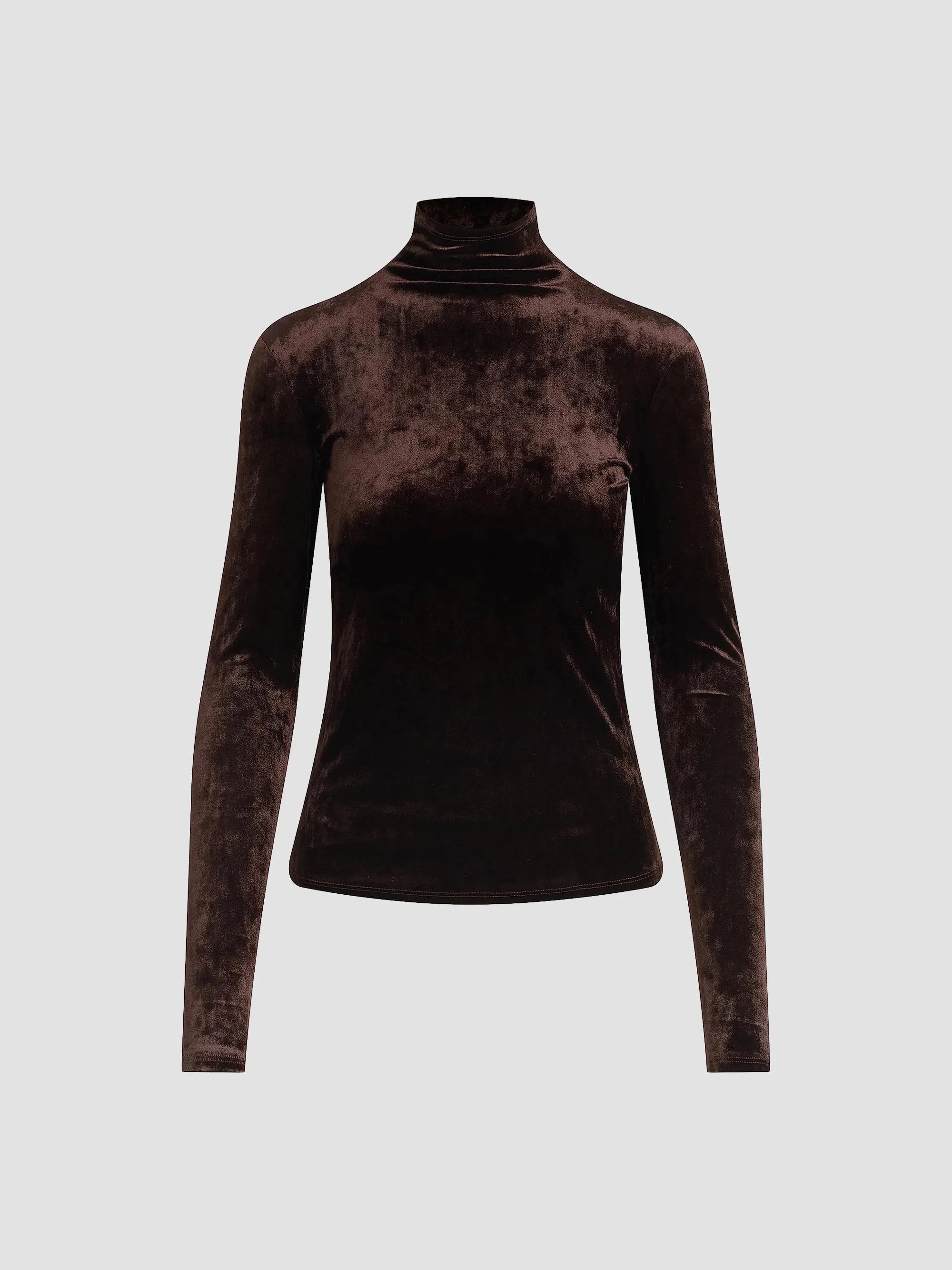 Women's The Tony Turtleneck Velvet Long-Sleeve Top - Cacao - 1