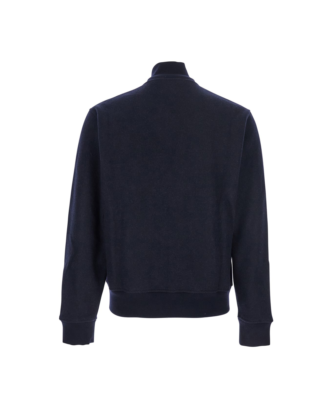 Blue Jacket With High Neck And Logo Patch On The Front In Wool And Cashmere Blend Man - 2