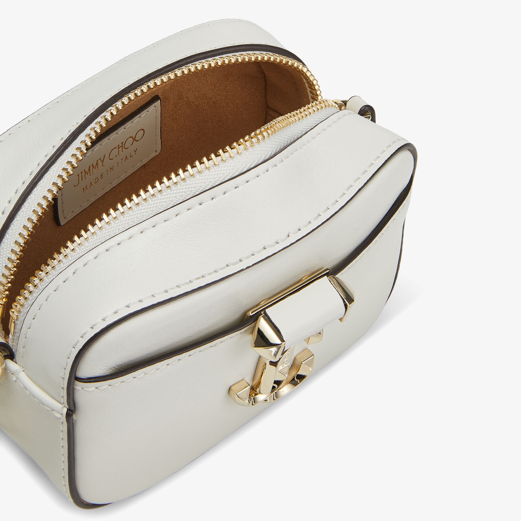 Micro Hale
Latte Soft Shiny Calf Leather Mini Bag with Light Gold JC Emblem - 3