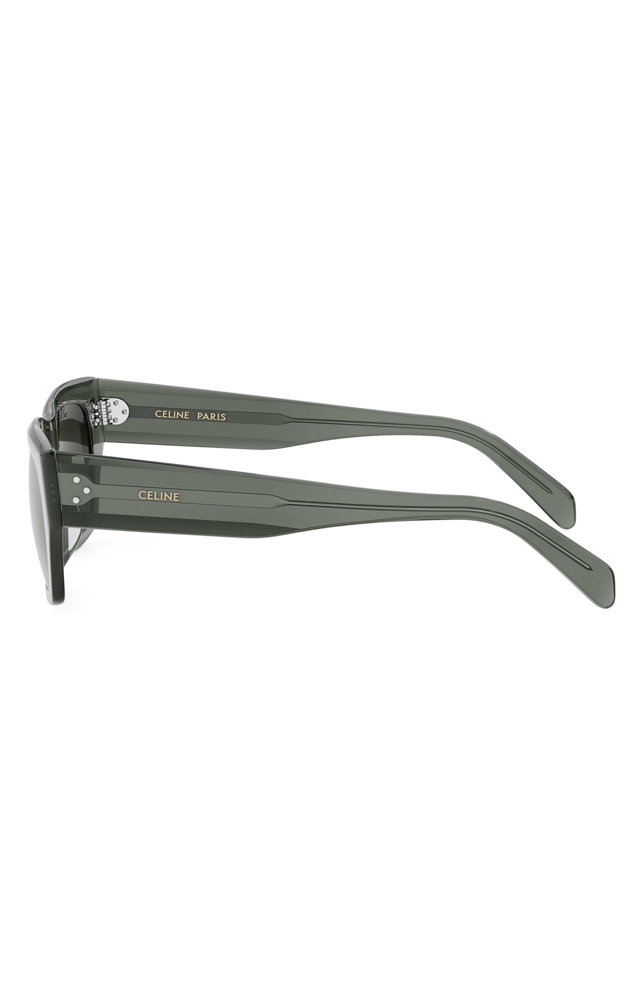 CELINE Bold 3 Dots 53mm Geometric Sunglasses in Light Green /Smoke at Nordstrom - 4