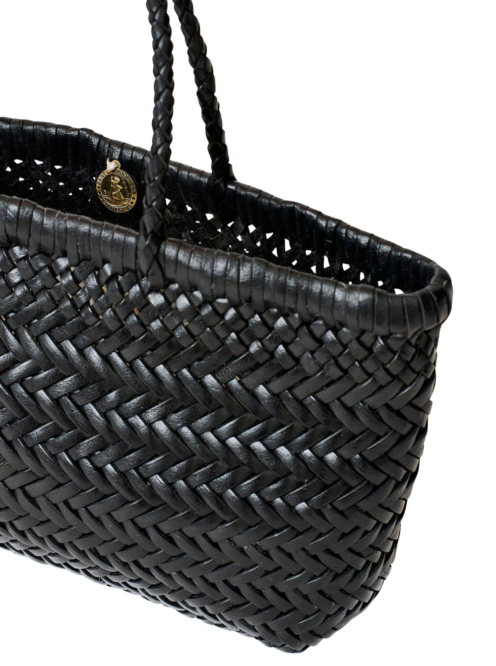 Dragon Diffusion Women 'Flat Gora' Black Mini Shoulder Bag With Two Top Handles And Interwoven Desig - 3