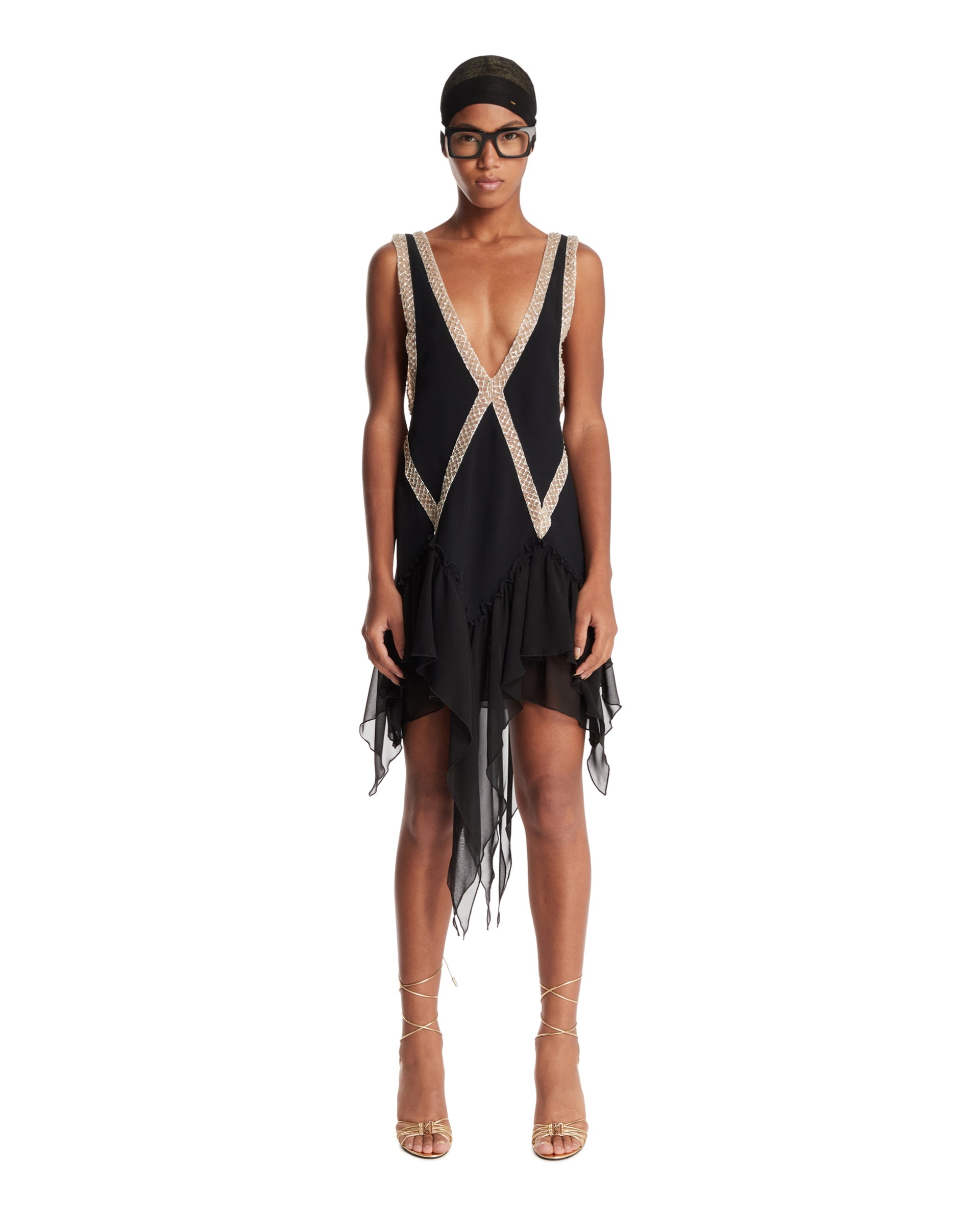Black V-Neck Mini Dress - 2