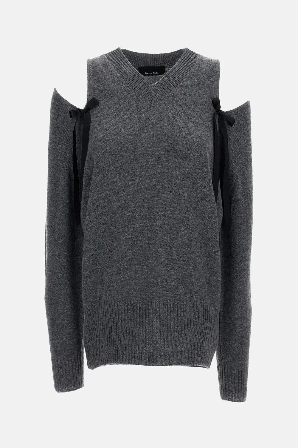 Cashmere sweater with a V-neck and bows. - 1