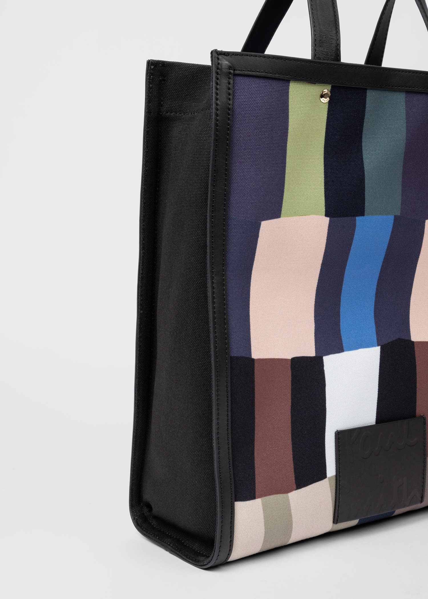 'Overlapping Check' Leather Trim Tote Bag - 5