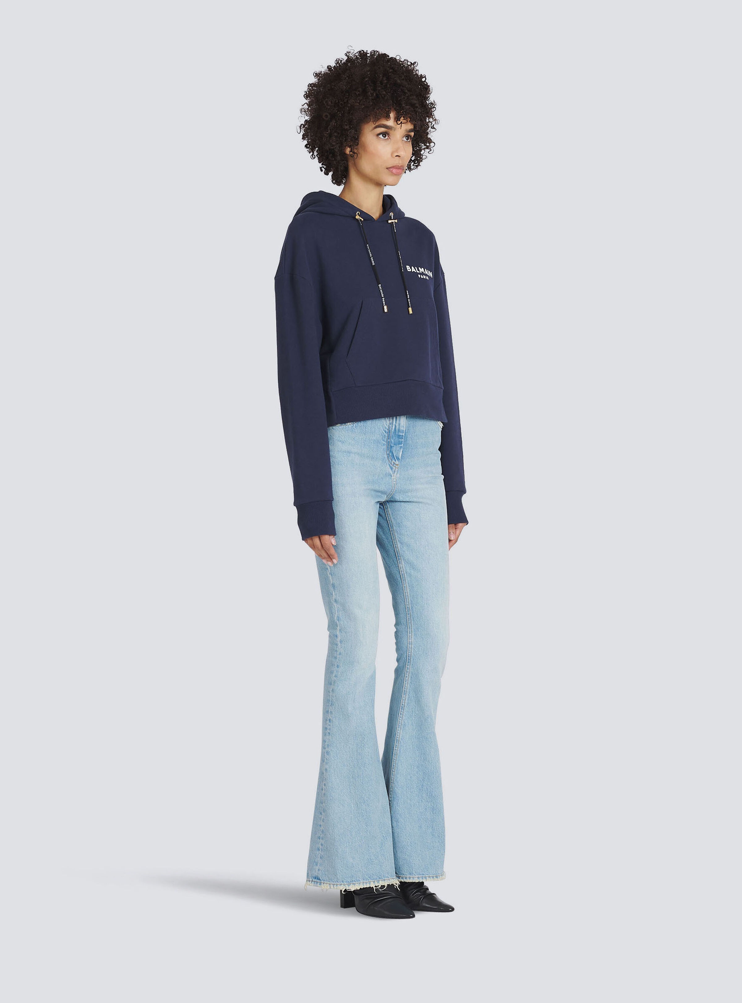 Eco-designed cotton sweatshirt with flocked Balmain logo - 5