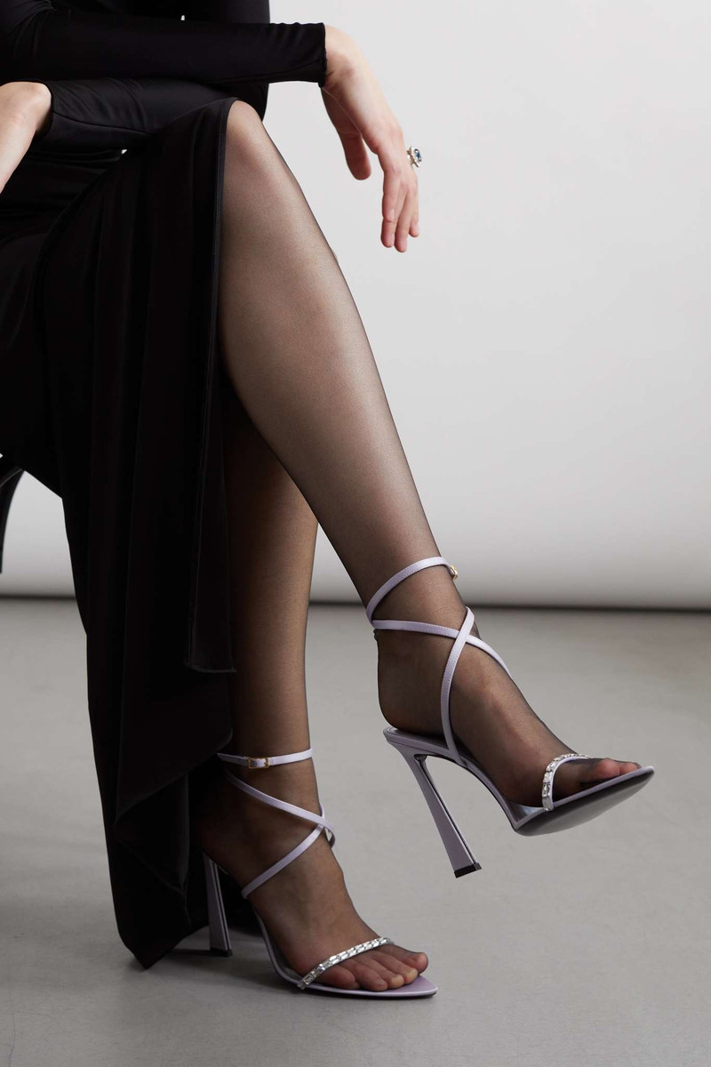 SAINT LAURENT Crystal-embellished satin sandals outlook