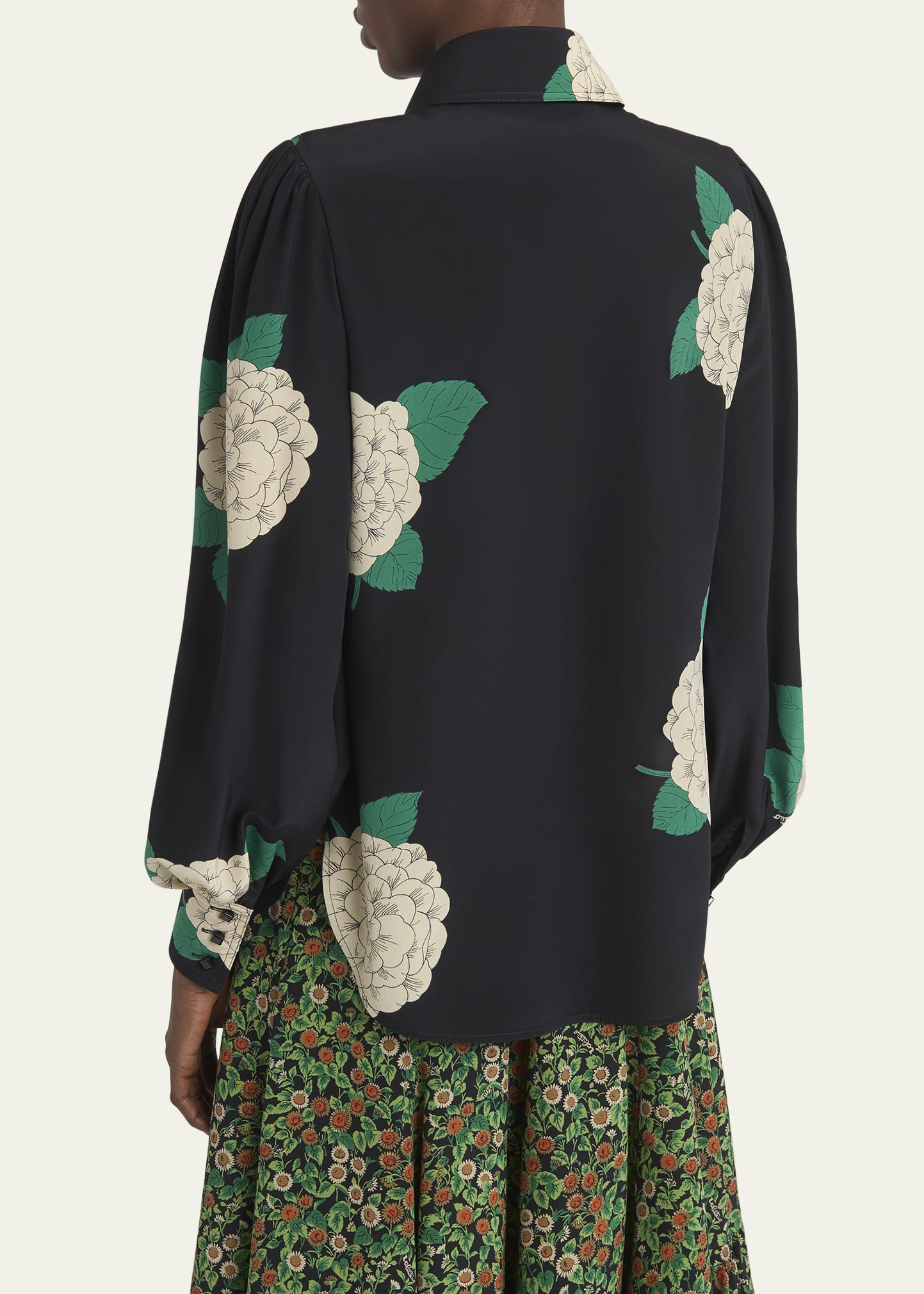 Floral Print Tie-Neck Silk Blouse - 3
