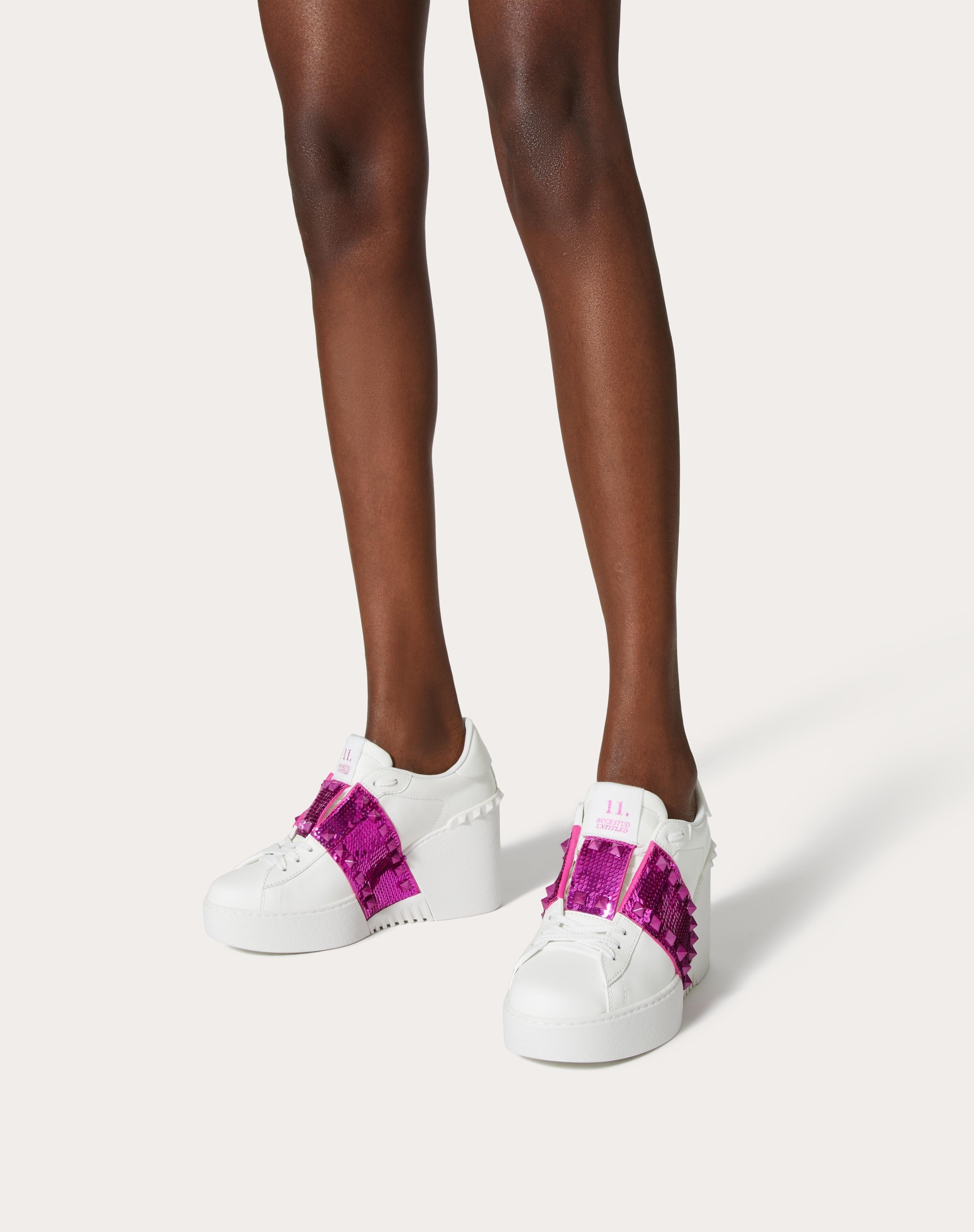OPEN DISC WEDGE SNEAKER IN CALFSKIN WITH SEQUIN EMBROIDERY 85MM - 6