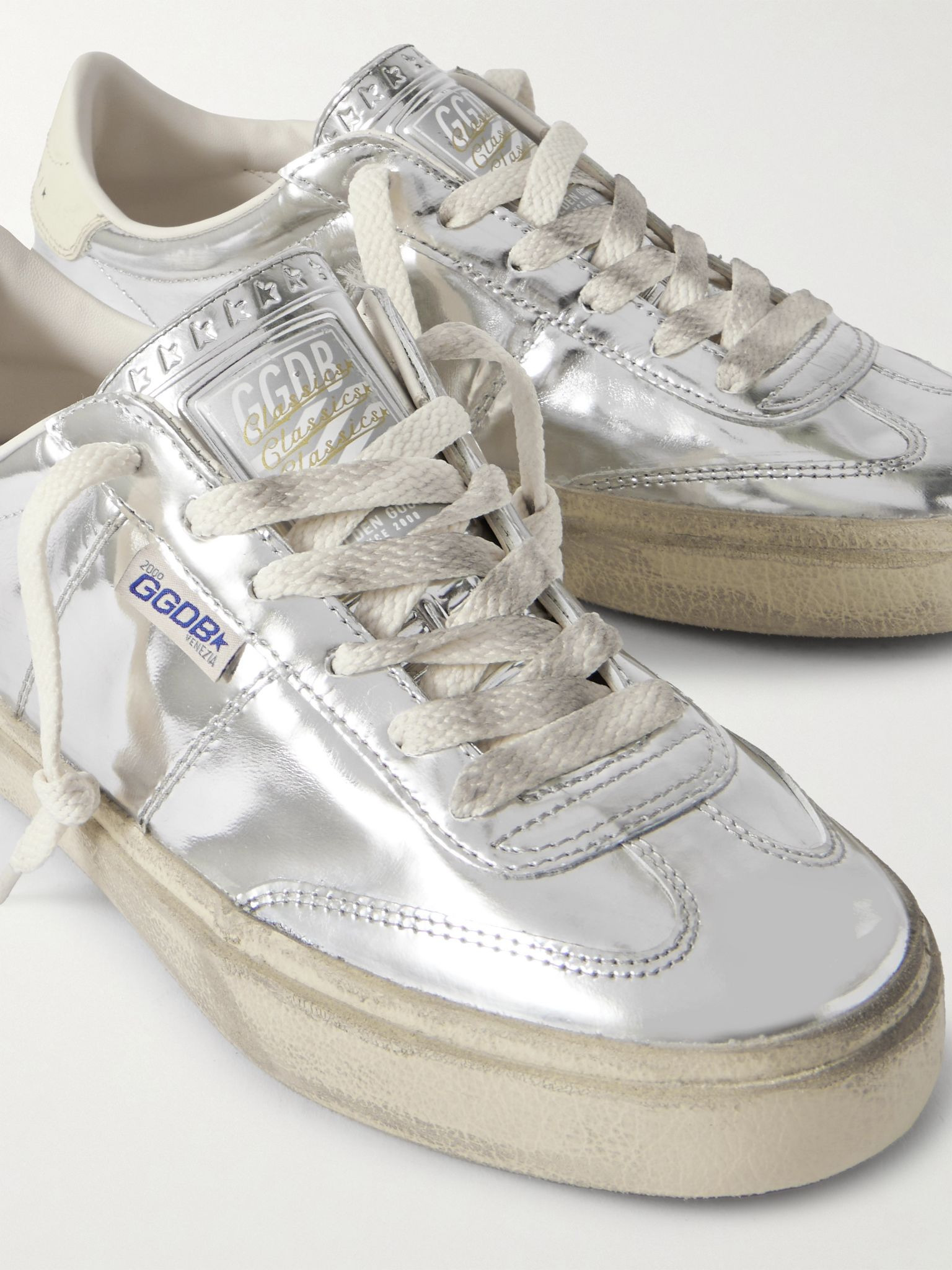 Soul-Star distressed mirrored-leather sneakers Silver - 4