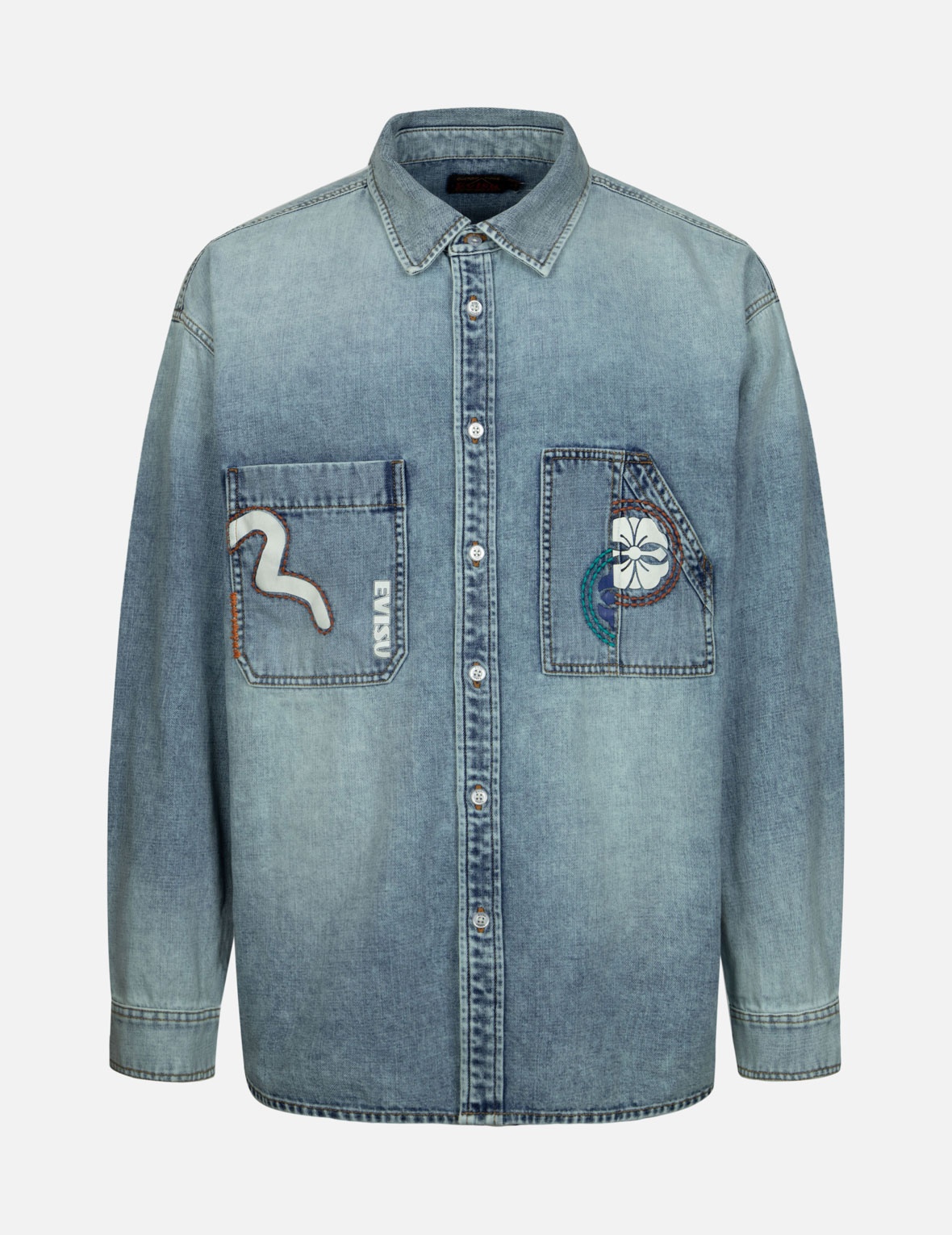HAND-STITCHED AND MULTI-PRINT LOOSE FIT DENIM SHIRT - 1