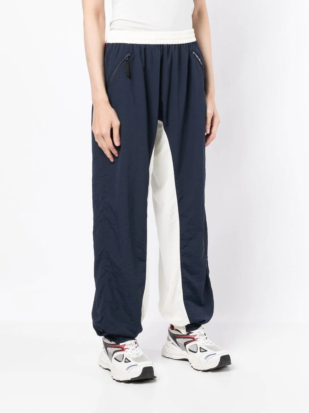 slogan-print colour-block trousers - 3