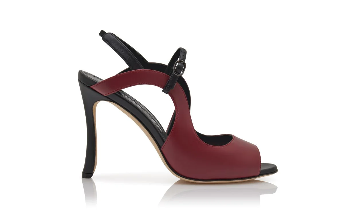 Dark Red and Black Slingback Sandals - 1