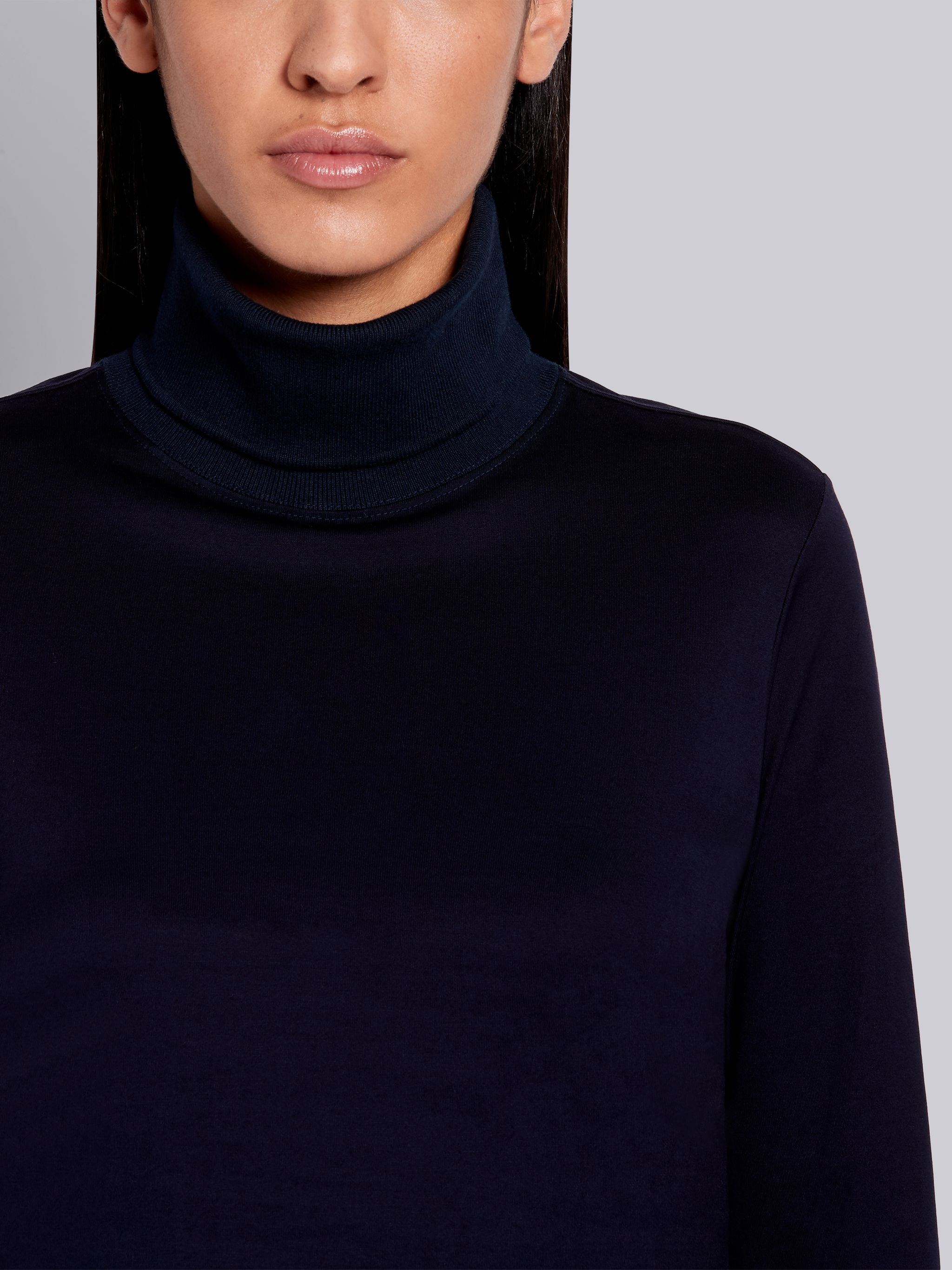 Navy Lightweight Cotton Jersey Long Sleeve Turtleneck - 5