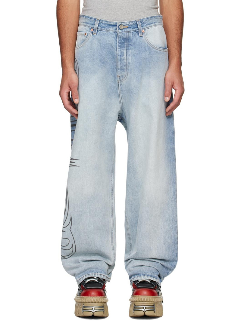Blue Metal Logo Baggy Jeans 1