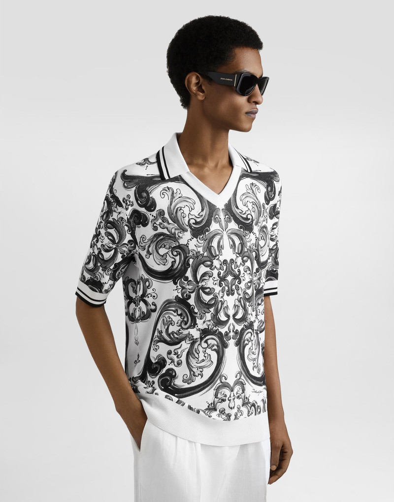 Dolce & Gabbana Majolica-print silk piqué polo shirt outlook