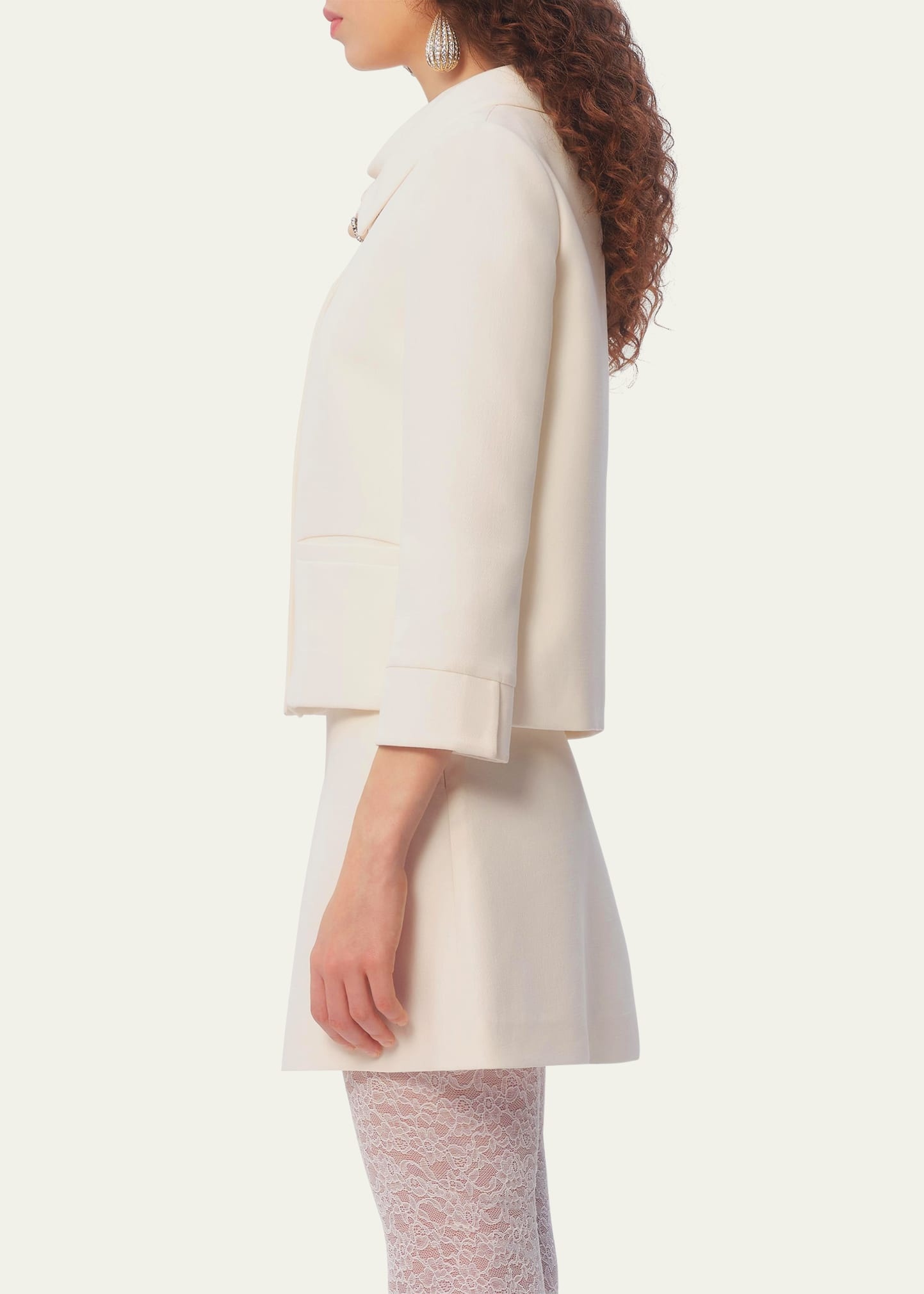 Collared Brooch Wool Jacket - 3
