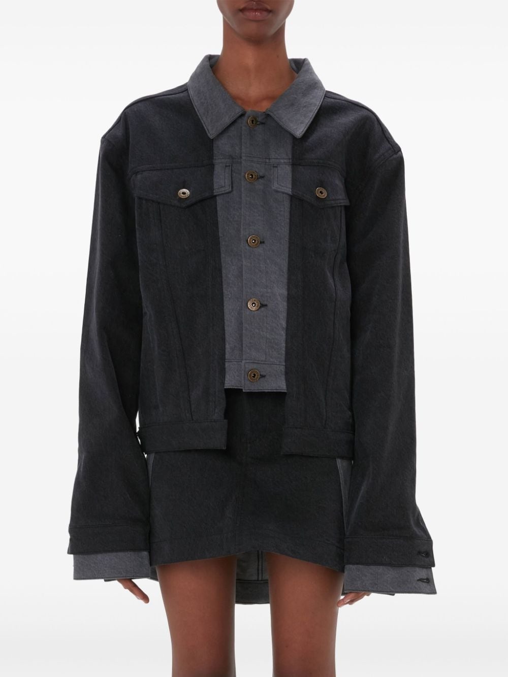 logo-appliqué layered denim jacket - 3