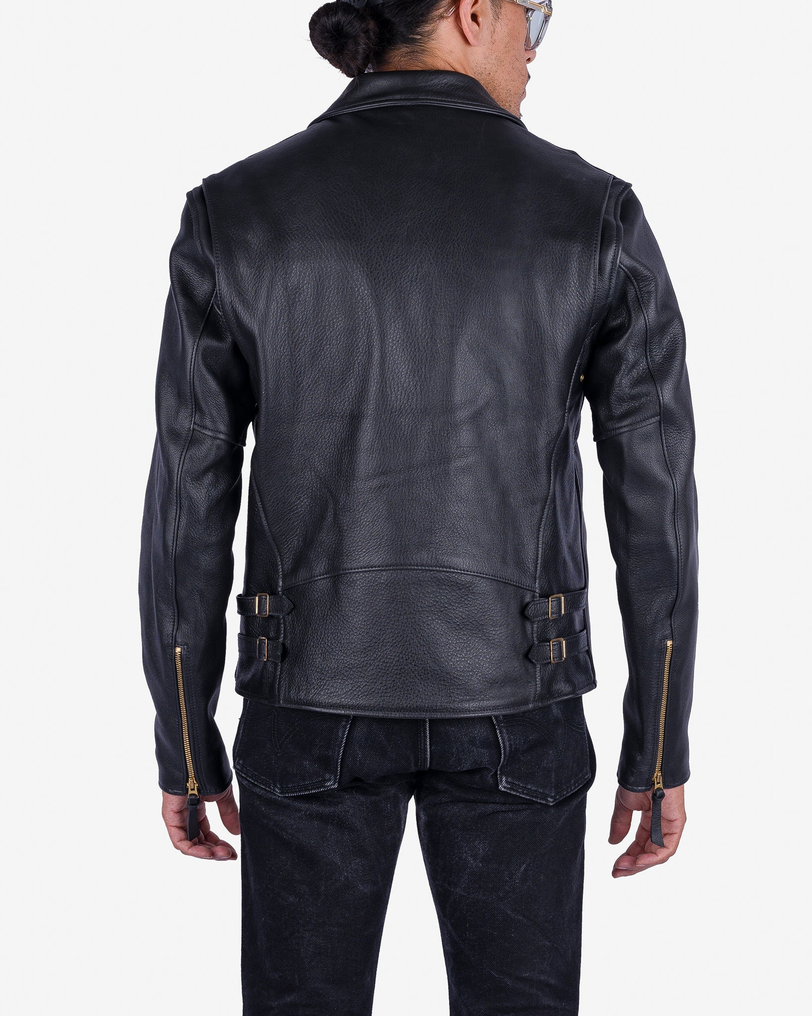 IHSB-PAC-BLK Iron Heart x Simmons Bilt Deerskin Pacific Rider's Jacket - Black - 3