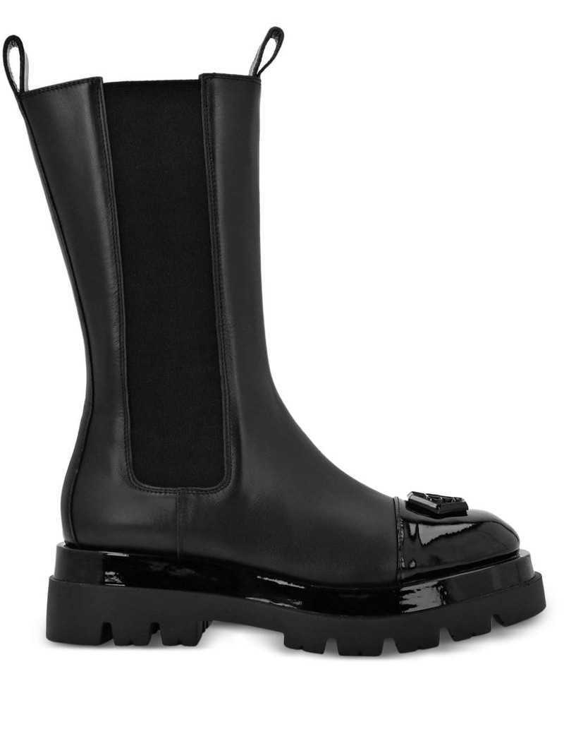 logo-plaque leather midi boots 1
