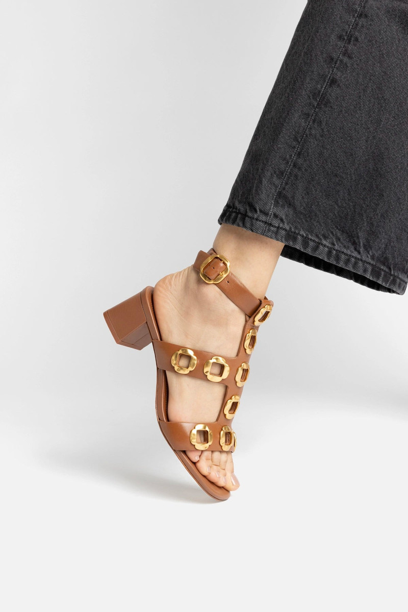 Larroudé Milan Gladiator Block Sandal In Caramel Leather outlook