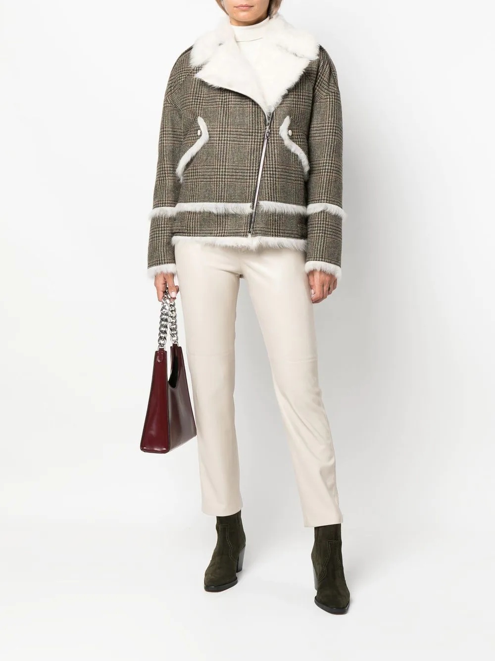 houndstooth-pattern biker jacket - 2
