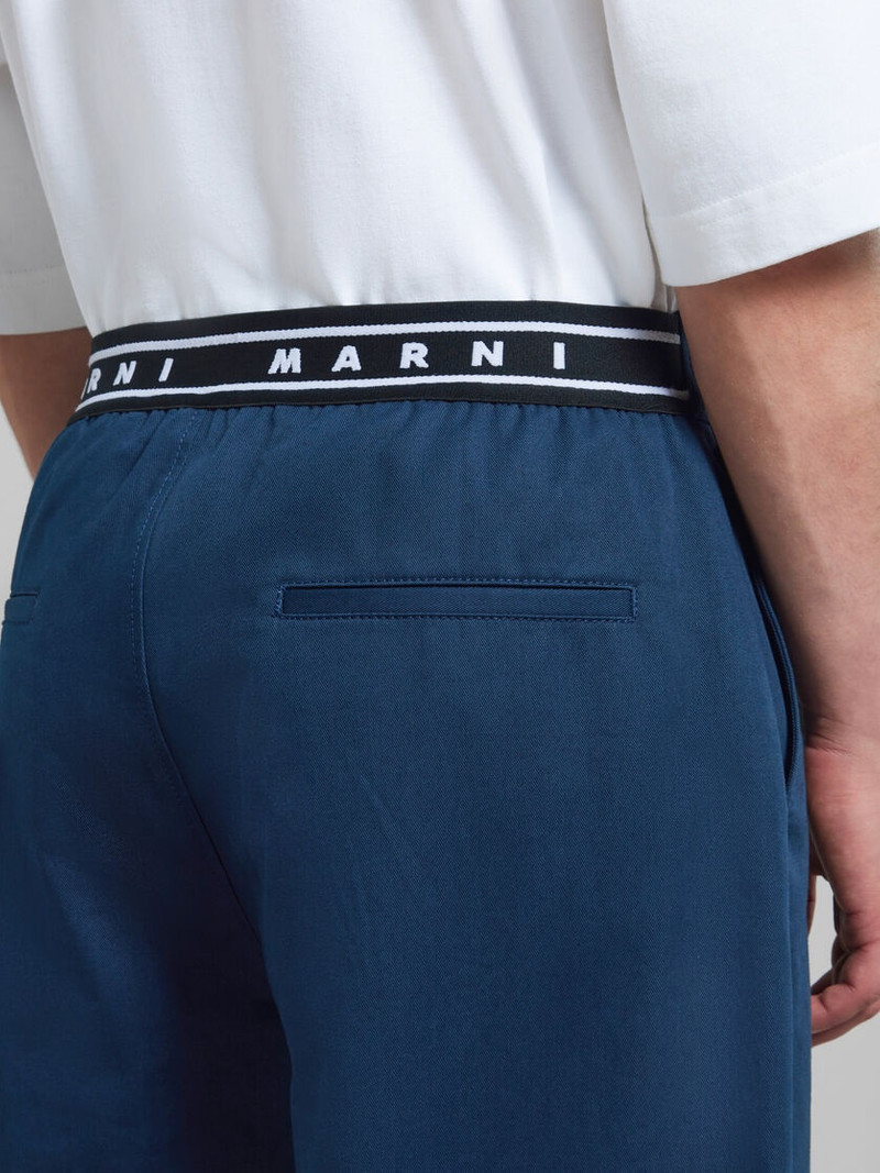 BLUE BIO GABARDINE TROUSERS WITH BACK LOGO WAIST 4