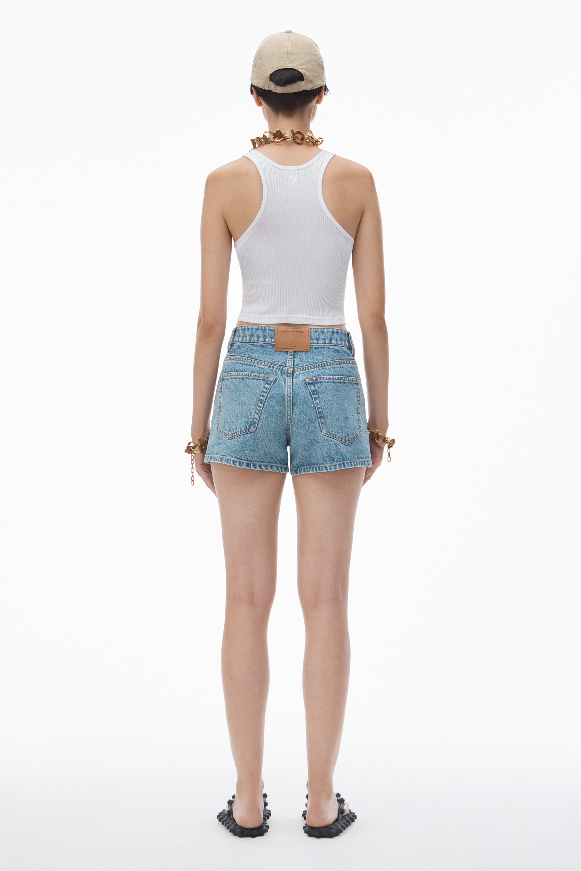 Denim High Rise Shorty In Clear Hotfix - 5