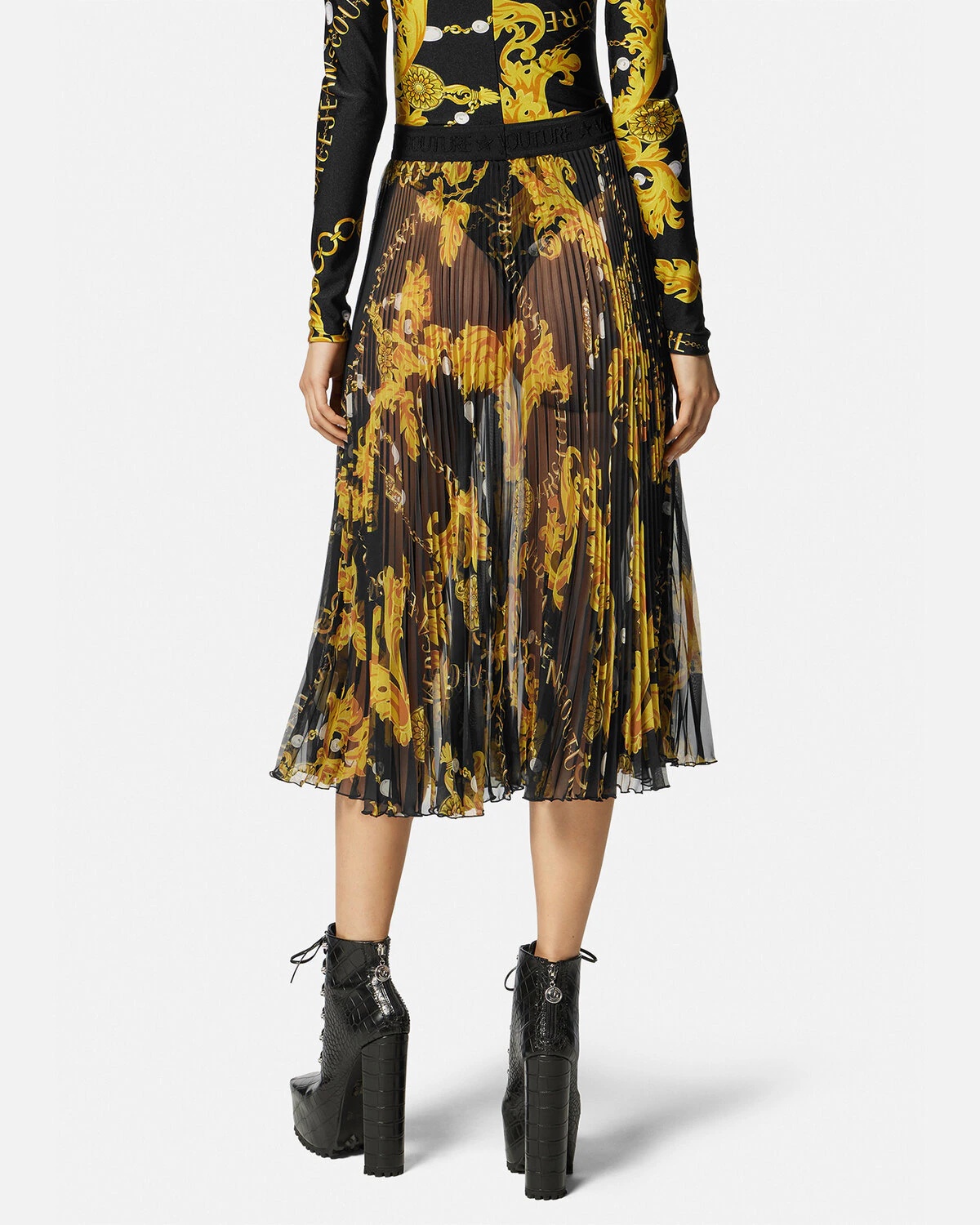 Chain Couture Pleated Midi Skirt - 4