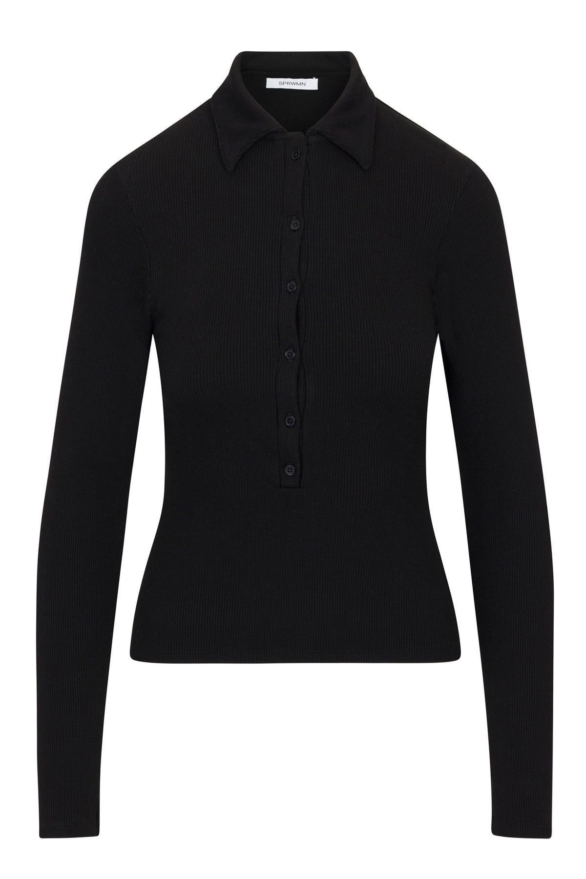 BLACK RIB LONG SLEEVE POLO TOP - 6