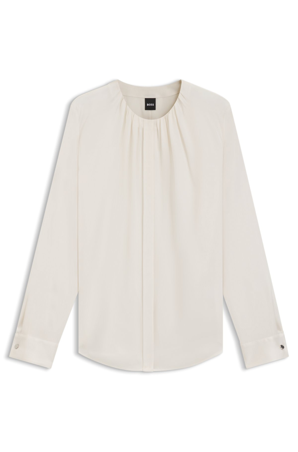 COLLARLESS REGULAR-FIT BLOUSE IN STRETCH SILK - 1
