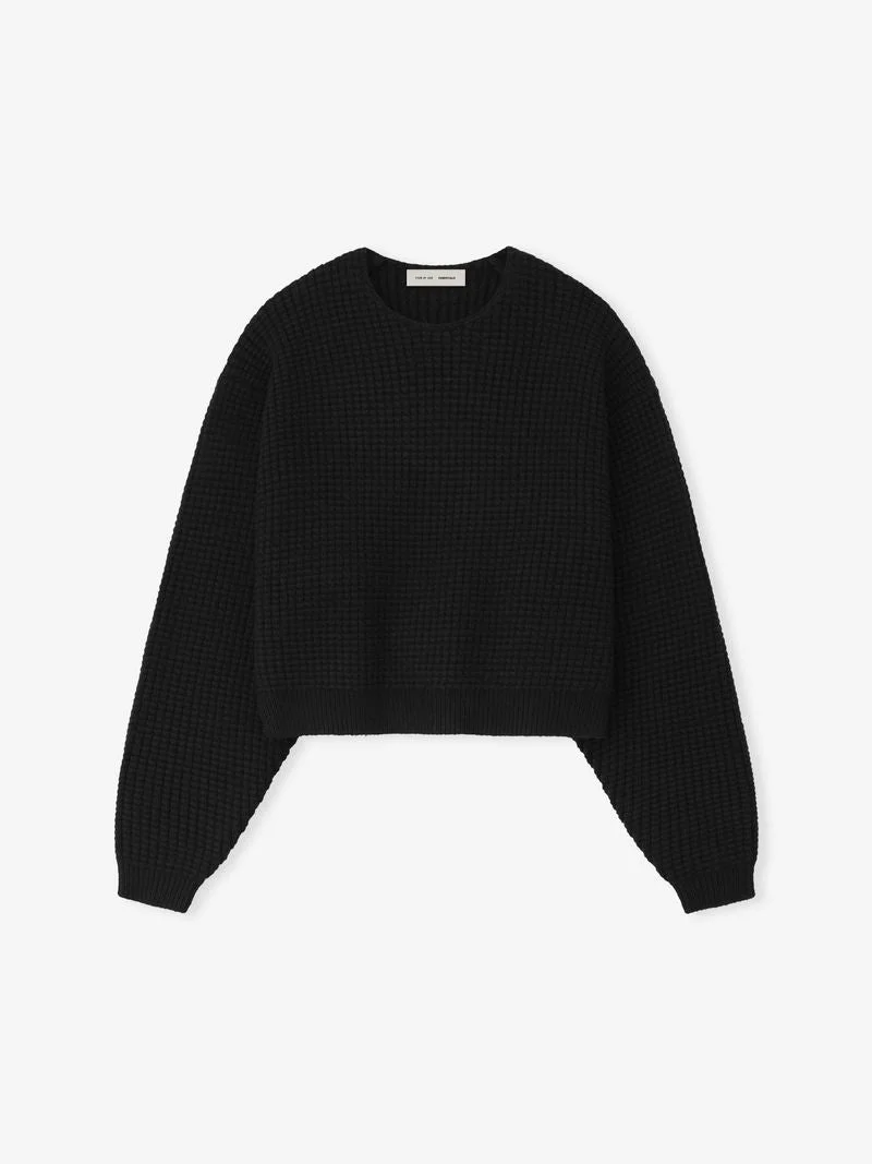 Womens Heavy Waffle Crewneck 90'S Sweater - 1