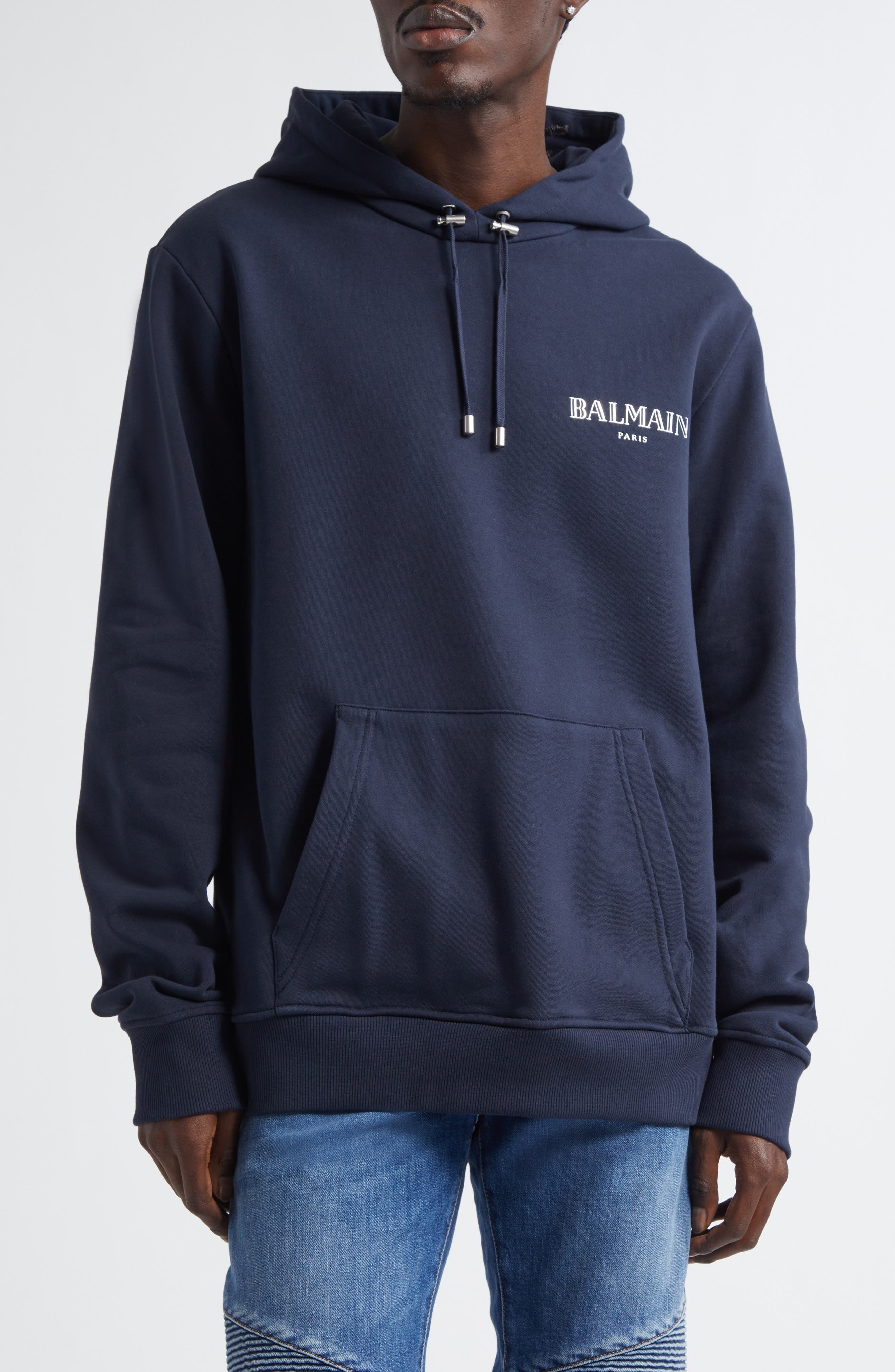Balmain Gel Logo Hoodie in Navy/Multi at Nordstrom - 1