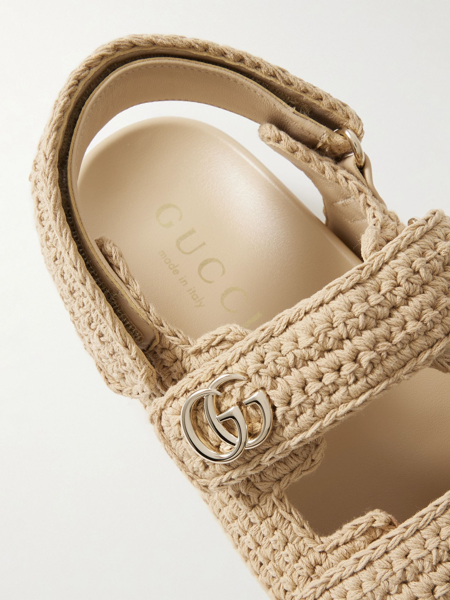 New Marmont leather-trimmed embellished crocheted cotton platform sandals Neutral - 4