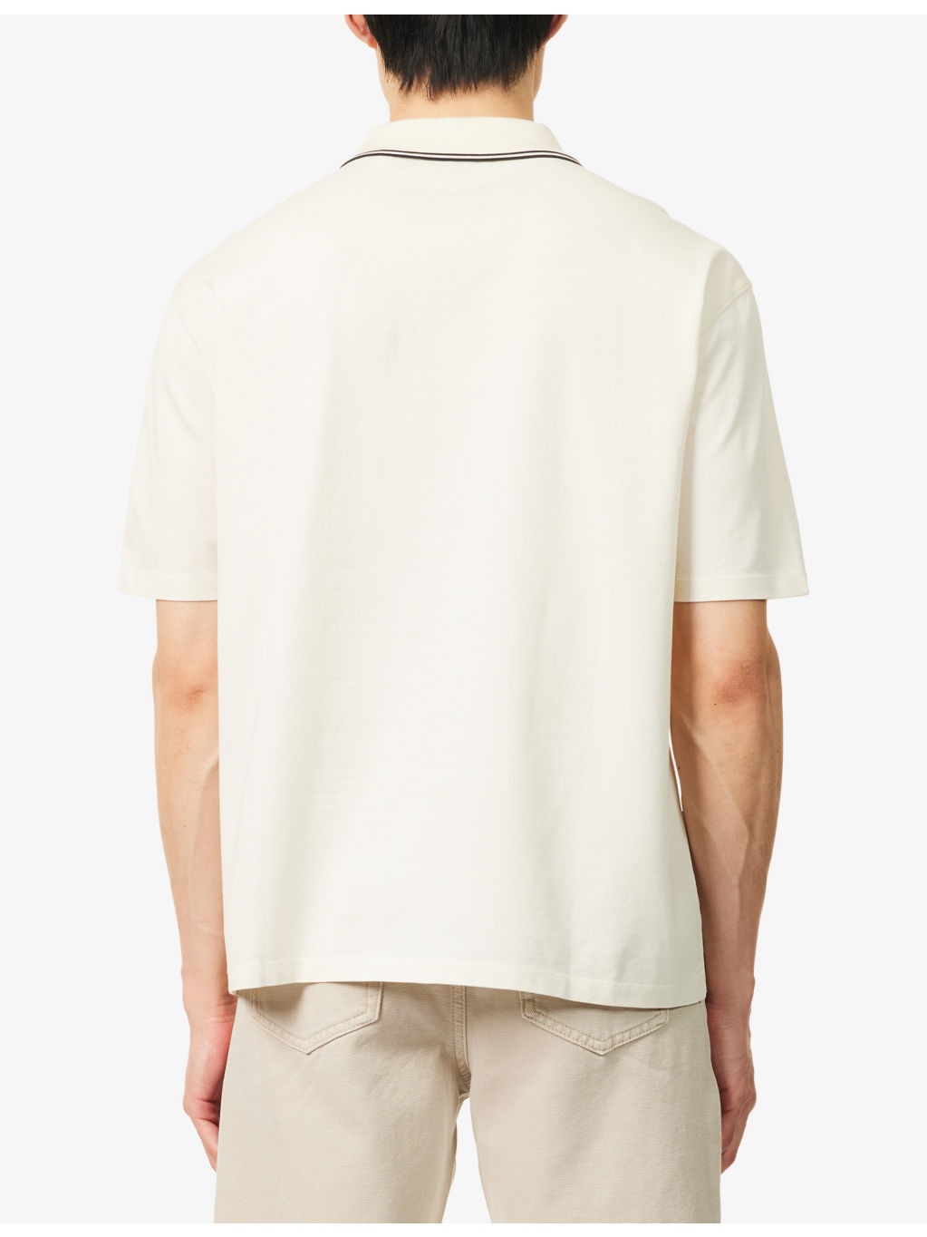 Striped Collar Regular-Fit Pique Polo Top - 4