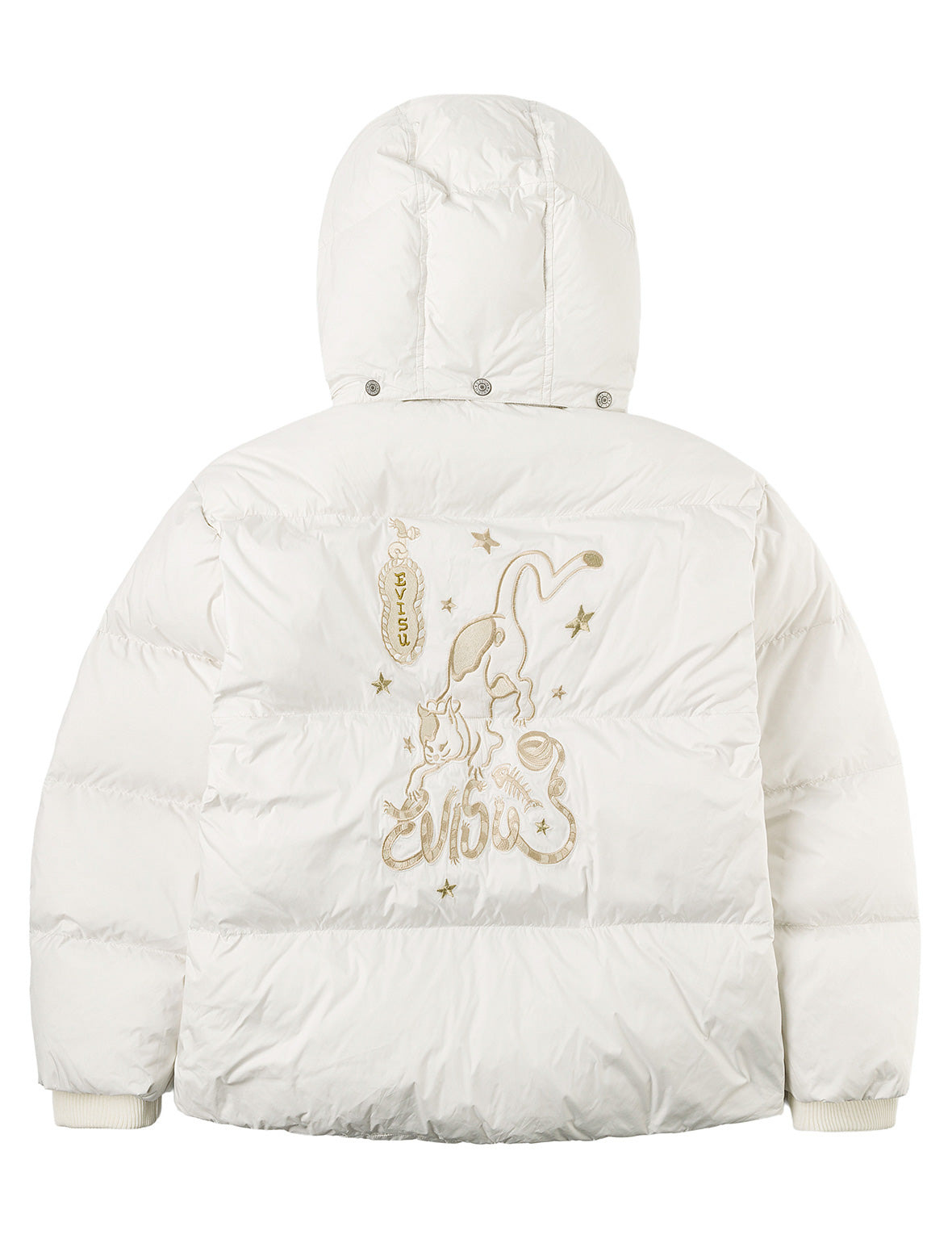Gold-Thread Cat Appliqué Fashion Fit Down Jacket with Detachable Hood - 17
