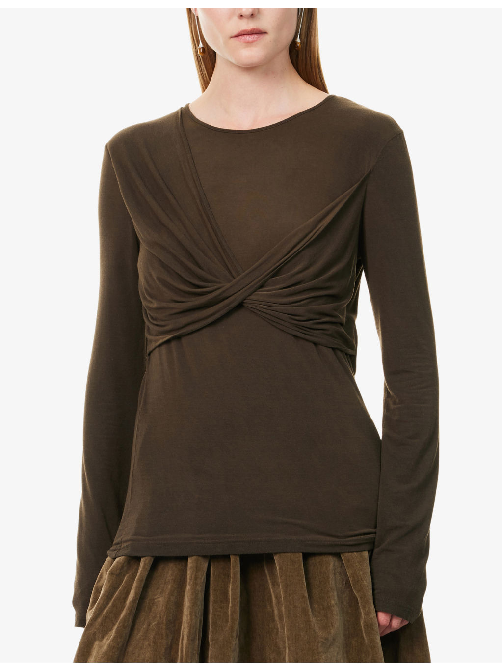 Twist Long-Sleeves Stretch-Woven Top - 3