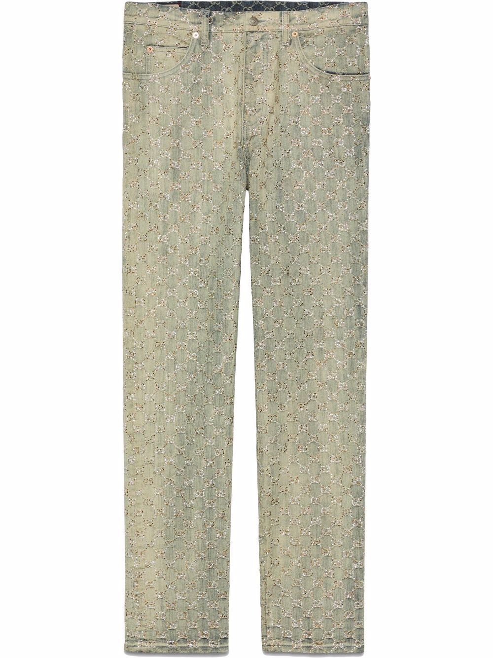 GG jacquard crystal-embellished jeans - 1