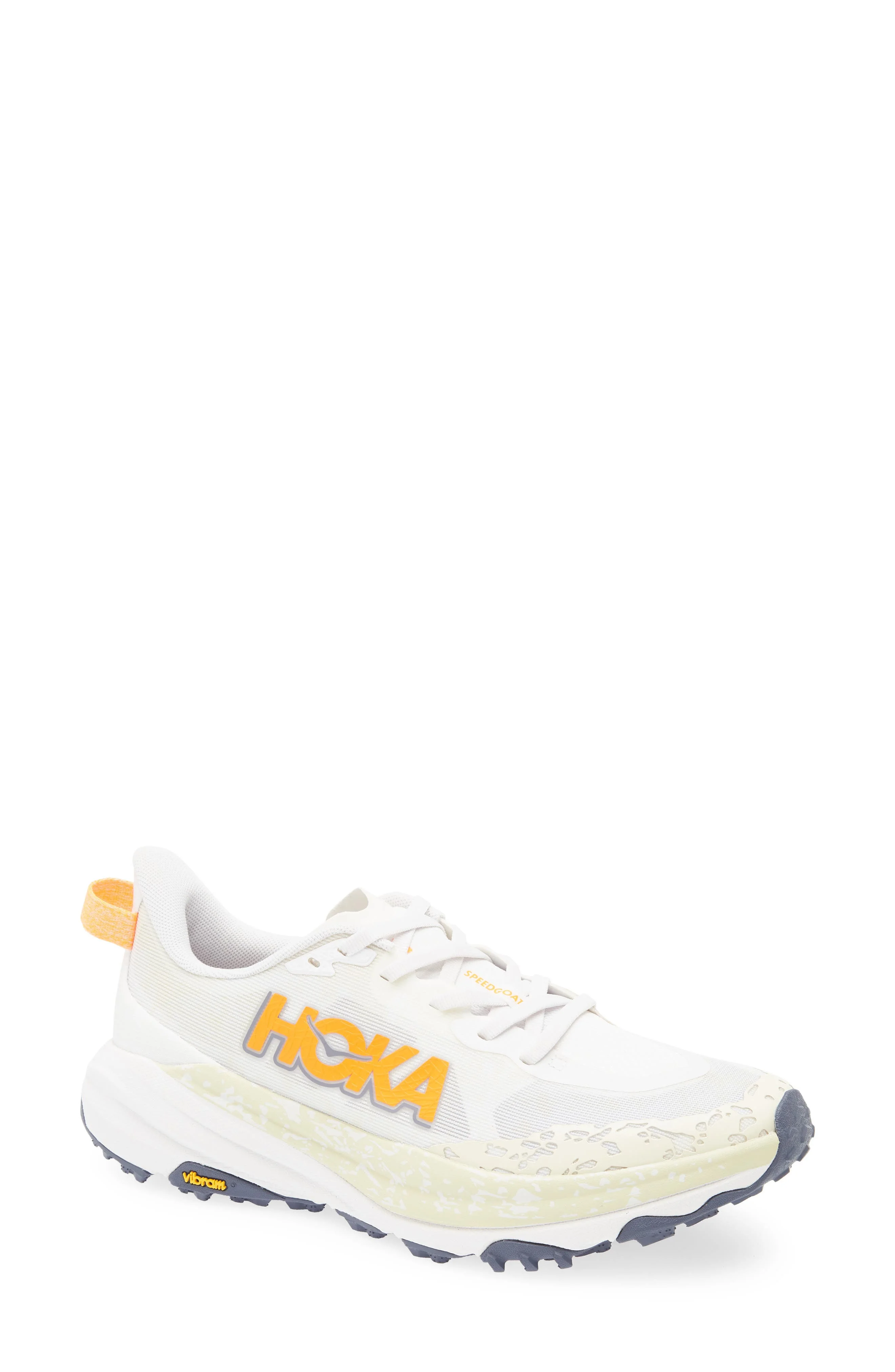 HOKA Speedgoat 6 Trail Running Shoe in White /Neon Tangerine at Nordstrom - 1