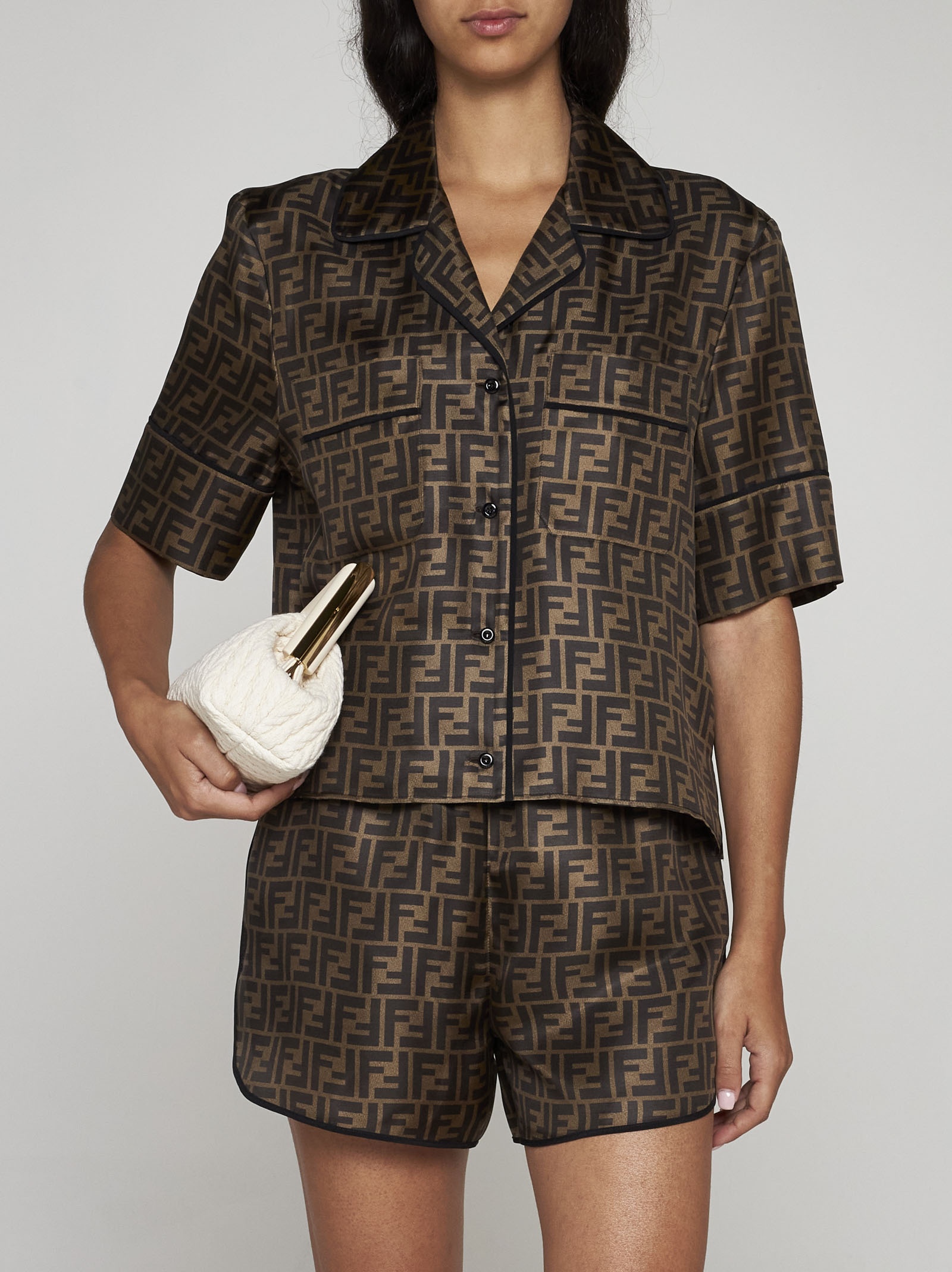 Fendi Ff Silk Shirt + Shorts Pajamas Set